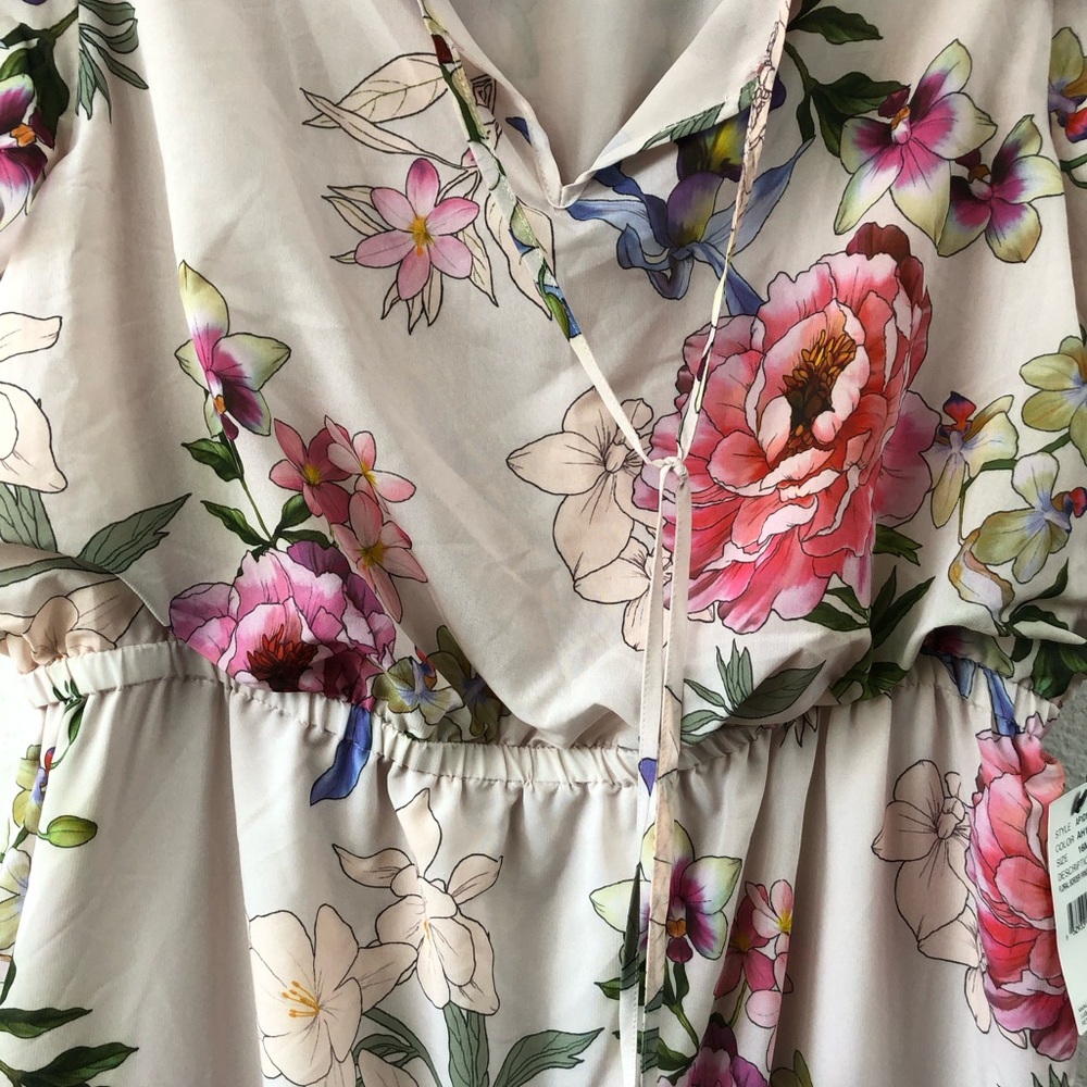 NWT 14 Adrianna Papell Blush Floral Border Maxi Dress Ruffle Sleeve Lined - Picture 10 of 15